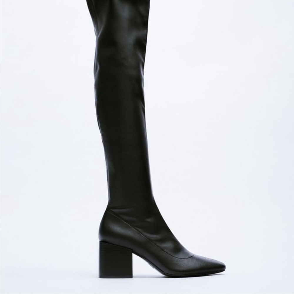 ZARA Women's Over the Knee Boots black block heel 5.5 business casual office